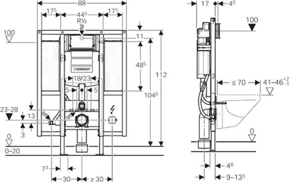 111.375.00.6 Инсталляция Geberit Duofix для подвесного унитаза, 112 см, со смывным бачком скрытого монтажа Sigma 12 см, для лиц с ограниченными возмож
