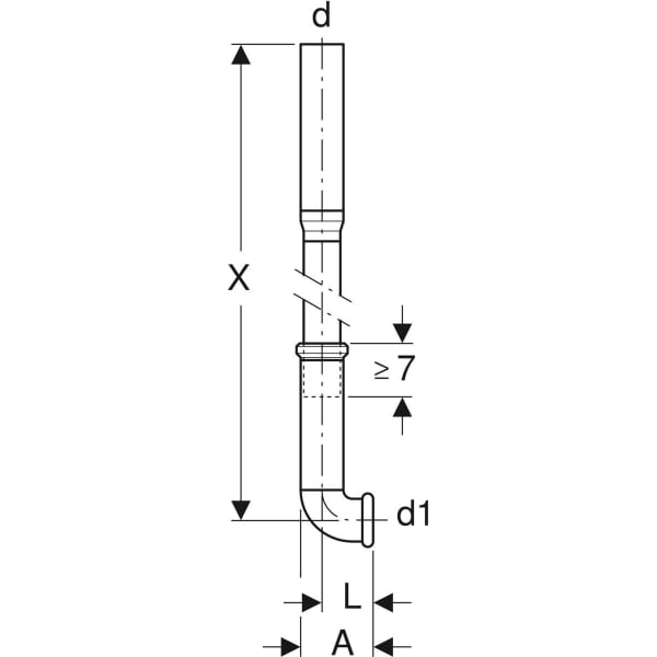 Geberit колено смыва составное, ПНД, удлиннённое