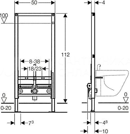 Инсталляция для биде Geberit Duofix 111.520.00.2 крепление к полу и стене