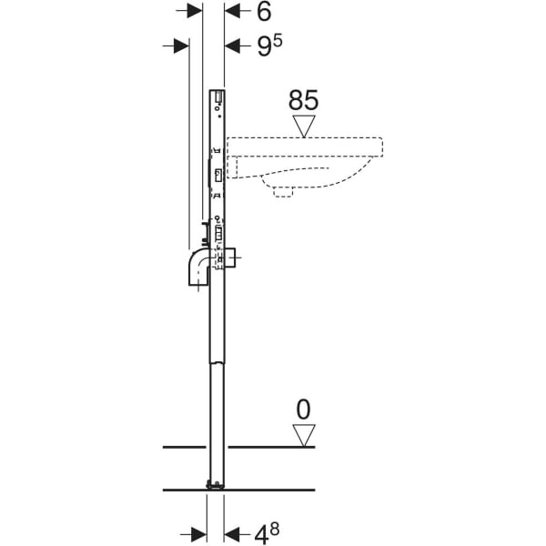 Монтажный элемент Geberit Duofix для умывальников, 82–98 см, вертикальный смеситель: 50x82–98x7.5см