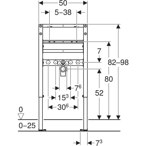 Монтажный элемент Geberit Duofix для умывальников, 82–98 см, вертикальный смеситель: 50x82–98x7.5см