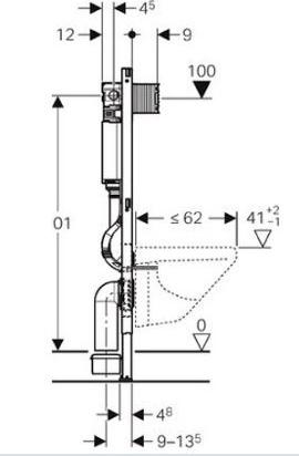 Монтажный элемент Geberit Duofix для подвесного унитаза, 112 см, со смывным бачком скрытого монтажа Omega 12 см