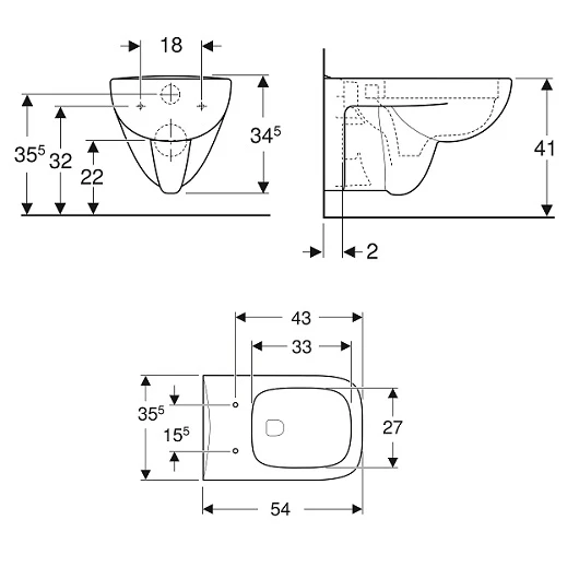 Унитаз подвесной Geberit Renova Nr.1 Plan 202170000 безободковый