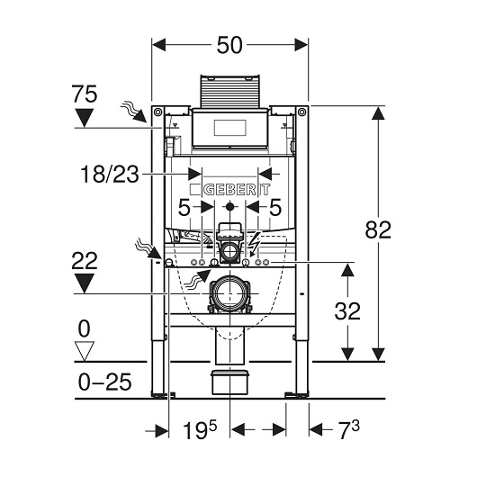 Монтажный элемент для подвесного унитаза Geberit Duofix, 82 см, со смывным бачком скрытого монтажа Omega 12 см (Замена артикула 111.003.00.1)