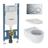 Комплект инсталляции Geberit 458.175.00.1 с клавишей Geberit 115.040.21.5 и Унитазом ободковым Geberit 204000000 с сиденьем Geberit 500.670.01.1