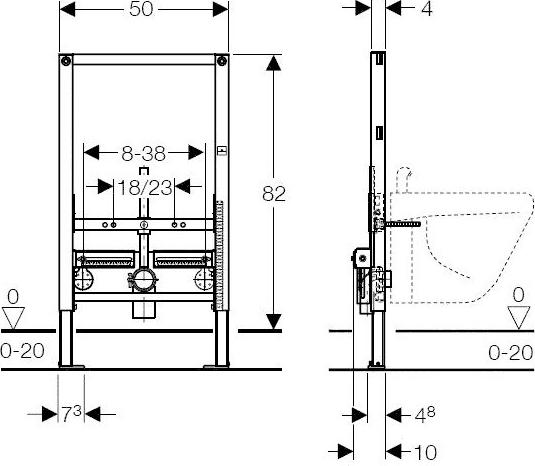 Монтажный элемент Geberit Duofix для биде, 82 см, универсальный: 50x10см