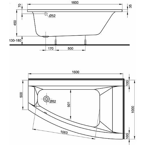 Панель фронтальная 160 см для ванны KOLO Clarissa PWA0860000 правая