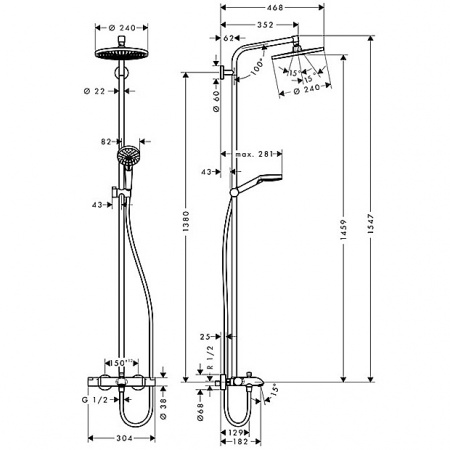 Душевая система для ванны с терм. D240/100 мм. 1/2 режима Hansgrohe 27320000