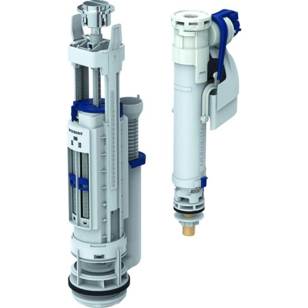 Смывной механизм для бачка унитаза Geberit тип 290-360 двойной смыв, подвод воды снизу, 3/8", ниппель из латуни