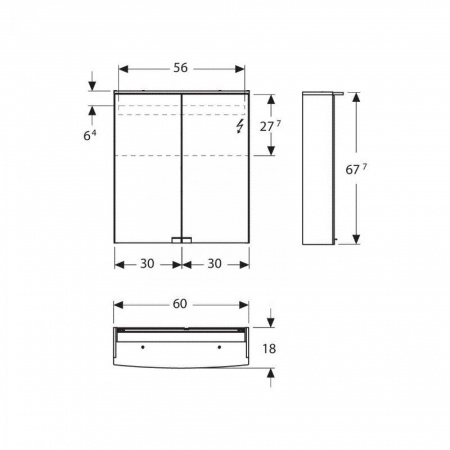 Зеркальный шкаф с подсветкой 60 см Geberit Option 500.273.00.1