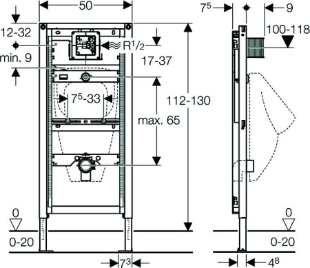 Монтажный элемент для писсуара Geberit Duofix, 112–130 см, универсальный (Замена артикула 111.616.00.1)