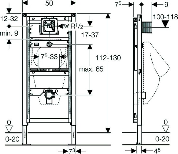 Монтажный элемент для писсуара Geberit Duofix, 112–130 см, универсальный (Замена артикула 111.616.00.1)