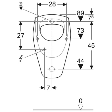 Писсуар Geberit Renova Plan, скрытый подвод, скрытый отвод: Выход=Назад, Вход=Задний, Белый