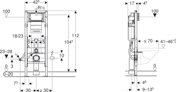 Монтажный элемент Geberit Duofix для подвесного унитаза, 112 см, со смывным бачком скрытого монтажа Sigma 12 см, для лиц с ограниченными возможностями