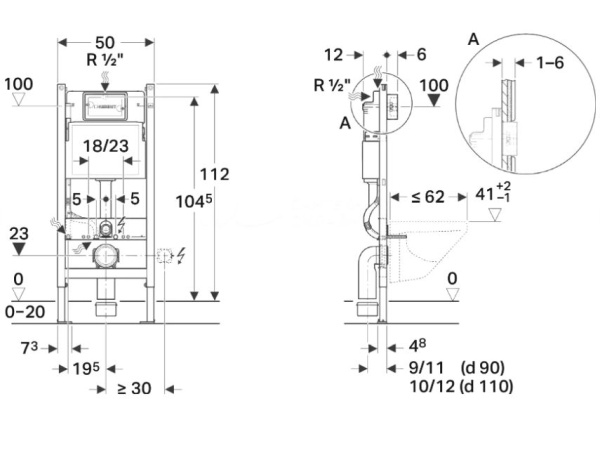 Монтажный элемент для подвесного унитаза Geberit DuofixBasic, 112см, со смывным бачком скрытого монтажа Delta 12см (Замена артикула 111.153.00.1)