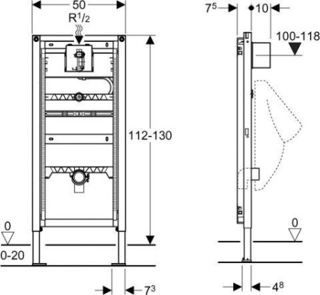 Монтажный элемент Geberit Duofix для писсуара, 112–130см, универсальный, для наружного смывного клапана (Замена артикула 111.686.00.1)