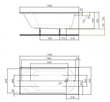Акриловая ванна 150х70 KOLO Opal Plus AntiSlide XWP1250101